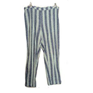 For Cynthia Linen Blend Capri Pants Women's Size PL Blue Green Vertical Striped